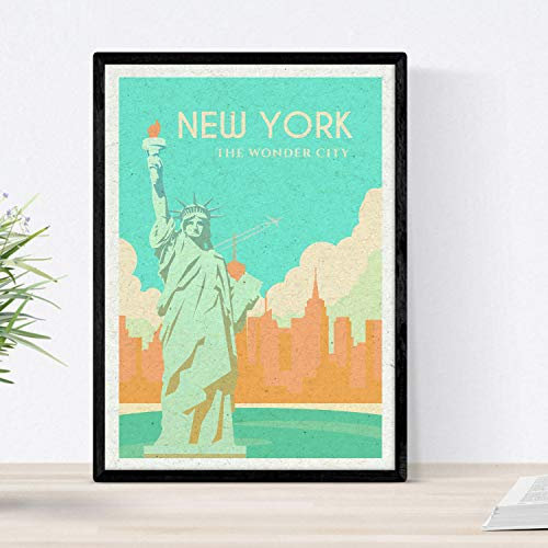 New Yorker Blatt. Vintage-Stil. Poster Freiheitsstatue in Farbe. Ad United States A3 Größe mit Rahmen