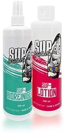 SUP Brothers Reinigungs- und Pflege Duo für Stand Up Paddle Boards und Schlauchboote I SUP-Zubehör I Wassersport-Zubehör I Bio-Reiniger I Pflege-Lotion