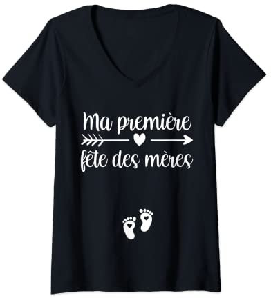 Femme Fête des mères Future Maman Annoncer Grossesse Enceinte Bébé T-Shirt avec Col en V