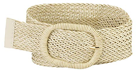 Allegra K Damen klobige Schnalle breite Taillengürtel Geflochtene gewebte Gürtel für Kleid Beige 58-84cm/22.83-33.07