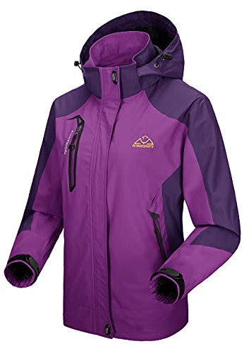 donhobo Damen Regenjacke Wasserdicht Atmungsaktiv Winddichte Funktionsjacke Outdoor Wandern Jacke Softshelljacken Mäntel mit Abnehmbare Kapuzen (Lila, S)