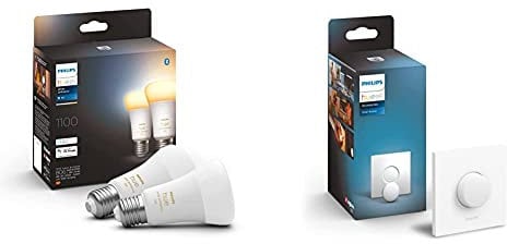 Philips Hue White Ambiance E27 Doppelpack 2x800lm 75W + Smart Button, komfortables Dimmen ohne Installation