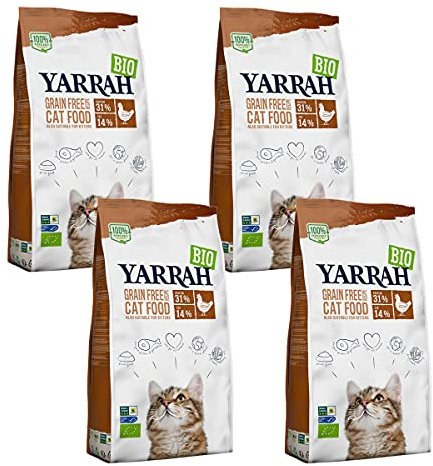 Yarrah - Trockenfutter getreidefrei mit Huhn & Fisch für Katzen Bio - 2,4 kg - 4er Pack