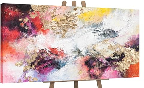 YS-Art Abstrakt Acryl Gemälde auf Leinwand heller Garten handgemalt Wandbilder Wohnzimmer modern Wohndekor Bilder Büro Kinderzimmer bunt echte Kunst 100x50 cm