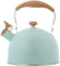 Wasserkessel Induktion Pfeifkessel Aus Edelstahl, Wasserkocher Kaffeekanne Elektroherde Teekessel Mit Flöte, Flötenkessel Mit Holzmaserungsgriff, Teekessel Für Alle Kochplatten, Max. 2.5L (Grün)