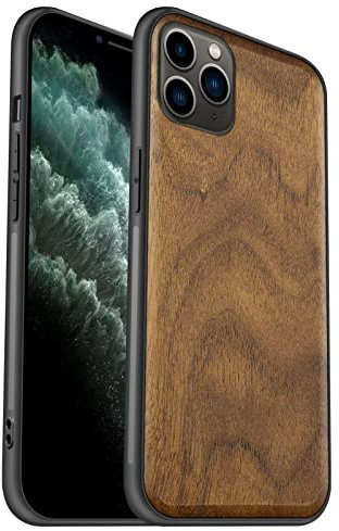 Carveit Hülle für iPhone 11 Pro Max Case [Elegante Walnuss] [Weich TPU Stoßstange] Stoßfeste Handyhülle Kompatibel mit 11ProMax Hülle Holz （Natürliche Holzmaserung）