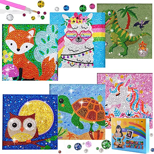 6er Diamond Painting Kinder Tiere 5D DIY Diamant Malerei Bilder Set Full Zubehör Glitzersteinchen Painting Kleine Mädchen Junge Geburtstag Festival Geschenke Home Wanddekoration Crystal Art Craft Kits
