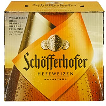 Schöfferhofer Hefeweizen Wheat Beer - Case 12 x 500ml, 5% Bottles | Unfiltered Wheat Beer | Ingredients: water, barley, malt, wheat & hops | Unfiltered Wheat Beer, Ingredients: water, barley, malt, wheat & hops