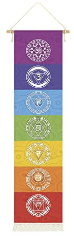 CoolChange Hochwertiges Rollbild mit buddhistischen Chakren | Yoga Kakemono aus Stoff | Meditations Poster | 135x33cm | Inkl. Haken