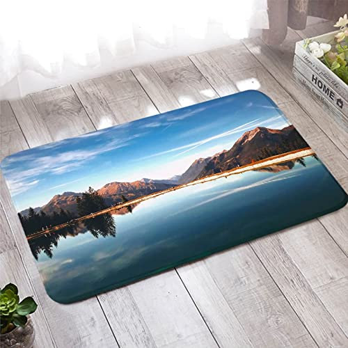 Fußmatte Waschbar, Iutdoor Teppich 50X80cm Blau Braun Weiß Bergsee Naturkulisse für Schuhschaber, Ideal für den Innenbereich
