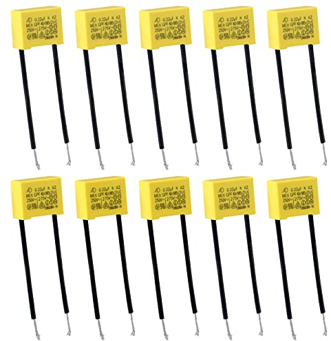 10 Stück Entstörkondensator - Sicherheitskondensatoren, LED Entstörer Kondensator, Entstörkondensator Radial bei Blinkenden Sicherheits, Lampen Entstörkondensator 0,22µF 275V AC X2 Radial