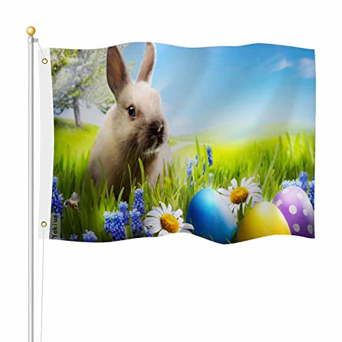 Yekiua Osterhasen-Flagge, 7,6 x 12,7 cm, auf grünem Gras mit Gänseblümchen, UV-beständig, lebendige Farben – Leinwandkopf, doppelt genähte Flagge mit Messingösen