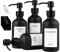 MONOKO 4er Set Seifenspender Schwarz Matt aus Glas | Shampoo Flaschen zum Befüllen | 250ml Spülmittelspender Küche | Spender Pumpkopf Edelstahl | Pumpflasche + Aufkleber