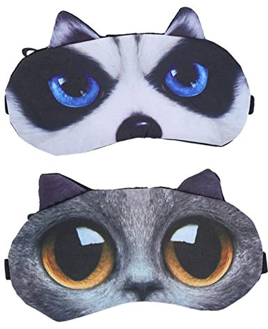 LMOGWL Schlafmaske mit niedlichem Katzen- und Hundemuster, weiche und flauschiger Schlaf-Sonnenschutz, Augenmaske für Ausruhen und Reisen, Kinder, Jungen und Mädchen