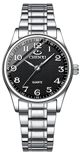 JewelryWe Damen Uhren Analog Quarz 30M Wasserdicht Armbanduhr Klassisch Einfach Edelstahl Armband Partner Freundschaft Uhr mit Digital Zifferblatt und Uhrenwerkzeug Schwarz