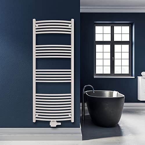 SHV Badheizkörper Columba gebogen mit Mittelanschluss in glänzendem Weiß - 600 x 1600 mm | Heizkörper für Badezimmer, Handtuchhalter für Wand im Bad, Handtuchheizkörper, Handtuchtrockner aus Stahl