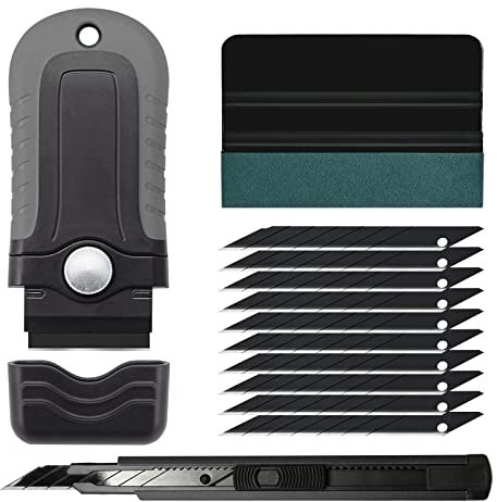EHDIS Rakel für Folie, Folierungs Werkzeug, Rakel Set, Folierungswerkzeug mit Filzrakel, Fensterschaber und Cuttermesser(10er Ersatzklingen), für Tönungsfolie Auto, Möbelfolie, Fensterfolie, Küche