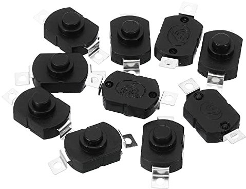 PATIKIL Latching Push Button Switch, 10 Pcs KAN-23 Flat Pin On/Off Self-lock DC 30V 1A Micro Switch for Flashlight Light Wall Outlet, Black
