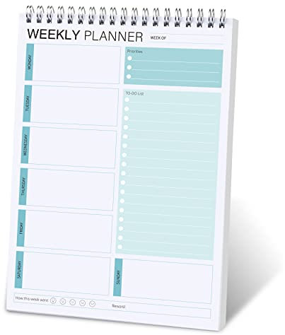 KAICN Bloc-notes hebdomadaire à spirale pour liste de choses à faire, 52 feuilles non datées, bloc-notes de bureau, calendrier quotidien, planificateur d'objectifs, 16,5 x 24,8 cm KCN-PL-64 Vert