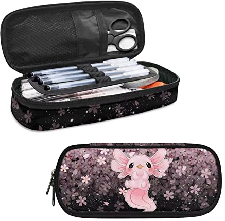 HELLHERO Niedliches Axolotl Federmäppchen, Stifteetui, Kirschblüten, Halter, Schreibwaren, Organizer für Erwachsene, Kinder, Teenager, Mädchen, Jungen, Schule, Büro, Schreibtisch, Kosmetiktaschen