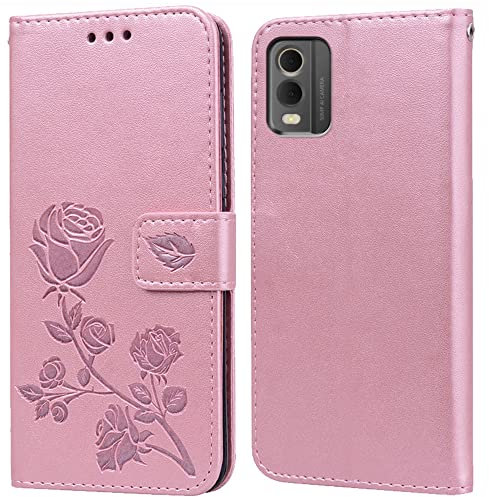 PKQTOP Hülle für Nokia C32/C22 Handyhülle,Klappbar Tasche Case,Standfunktion,Kartenfach,Silikon Bumper,Stoßfeste Schutzhülle Cover für Nokia C32/C22
