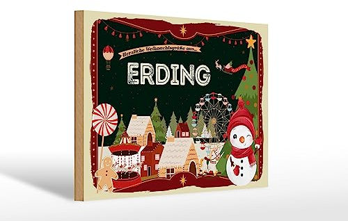 FEMER Holzschild Weihnachten Grüße ERDING Geschenk 30x20cm