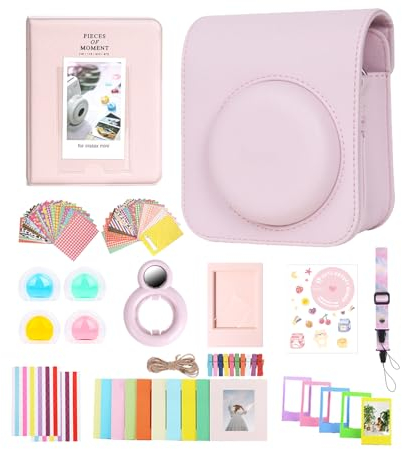 Kit de accesorios 12 en 1 para cámara instantánea Fujifilm Instax Mini 12 con funda para cámara, álbum de fotos y marcos, pegatina de bricolaje, lente para selfie, marco para colgar en la pared