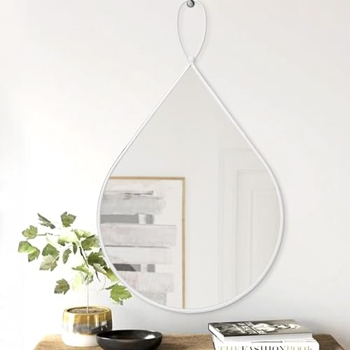 FEUFOAM Weißer Spiegel mit Metallrahmen Tropfenform Badezimmerspiegel Großer Wandspiegel Unregelmäßig Dekorativ für Schlafzimmer Wohnzimmer Eitelkeit Eingang Flur 50 x 40 cm