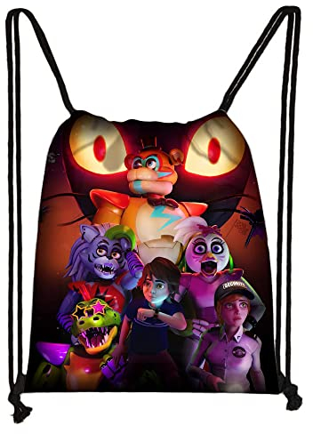 OSRDFV Five Nights At Freddy's Tasche mit Kordelzug, FNAF Polyester Kordelzug Tasche Sicherheit Breach 3D-Druck Sporttasche Kinder Büchertasche (Typ1)