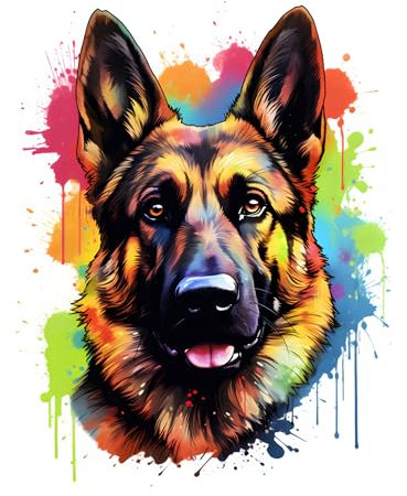 GRAZDesign Wandtattoo Hund Deutscher Schäferhund buntes cooles Wandsticker für Jugendzimmer, Kinderzimmer, Wohnzimmer Wandaufkleber - 74x57cm