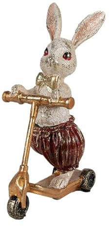 Clayre & Eef Figur Kaninchen 25 cm Weiß Goldfarbig Polyresin Osterdekoration