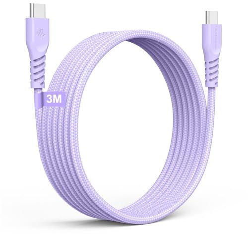 TECHGEAR Long 3m Câble USB C vers USB C 60 W, Câble tressé de Type C vers C Charge Rapide Compatible avec iPhone 15, iPad Pro, MacBook, Samsung S24/S23/A14/A15/A25/A35/A34/A55/A54/A05s/A04s, etc