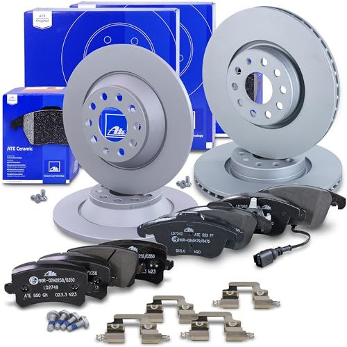 ATE Bremsenset inkl. Bremsscheiben vorne Ø 312 mm belüftet + hinten voll und Ceramic Bremsbeläge vorne + hinten und Verschleißkontakt Kompatibel mit AUDI Q3, SEAT ALHAMBRA, VW SHARAN, TIGUAN