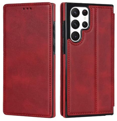 ATISIJIE Custodia per telefono in pelle premium Cover per Apple iphone 14 con chiusura magnetica,2 slot per carte,funzione stand.Custodia protettiva per Apple iphone 14-Rosso