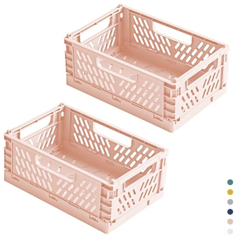hautllaif 2 Stück Faltbare Kunststoff Aufbewahrungsbox, Einkaufskiste Klappbar, Stabil Klappboxen Faltbar für Küche, Büro, Schlafzimmer, Schrank, Schublade (Rosa, 22*14.7*9.3)