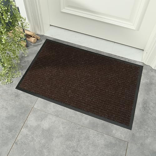 Wlian Dirt Trapper Door Mat Indoor & Outdoor - Muddy Doormats Low Profile Machine Washable - Dog Mat Soft Absorbent for Front Back Door, Entry, Hallway, Bathroom, Coffee, 40 x 60cm
