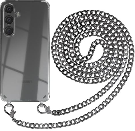 EAZY CASE Handykette kompatibel mit Samsung Galaxy S24 Plus Handyhülle mit Metall Umhängeband und Ersatz Kordel schwarz, Handykordel mit Schutzhülle, Kette mit Smartphone Hülle, Metall – Anthrazit