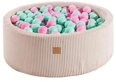 MEOWBABY Bällebad Baby ab 1 Jahr - Bällebad Kinder mit 200 Bällen, Schaumstoff Ballgrube mit Bällen für Babys und Kinder, Cord, Ecru