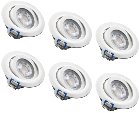 Sigmaled lighting, Decken LED-Einbaustrahler 5 W, dimmbar, 450 lm, Kaltweiß 6000 K, Loch Ø 70–80 mm, 230 V, Verstellbarer LED- Deckenspot, 6er Set