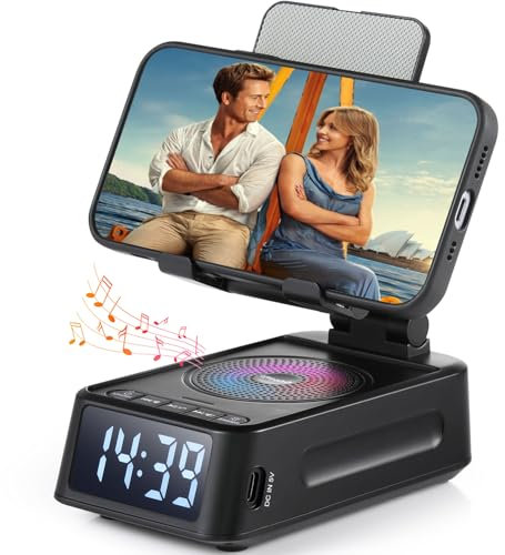 Geschenke für Männer und Frauen, Handy-Ständer mit Bluetooth-Lautsprecher und Uhr, Geburtstagsgeschenke für ihn, Handyhalterung mit kabellosem Lautsprecher, ideal für Vater, Mutter, Ehemann, Jungen