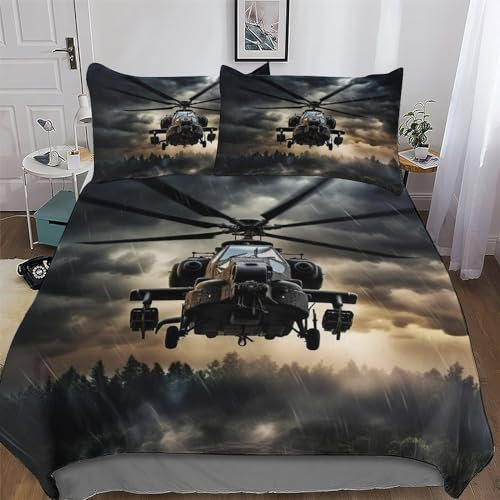 PAZZK Hubschrauber Bettwäsche Premium Atmungsaktive Angenehme Bettbezüge, Mikrofaser Bettdeckenbezug, Erwachsene Kinder 2teilig Bettbezug + Kissenbezug Single (135x200cm)