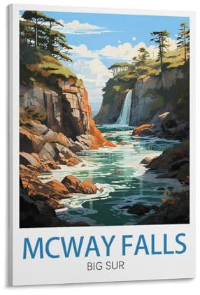 LHJOIUN Mcway Falls Big Sur Vintage-Reiseposter, 50 x 75 cm, Kunstdruck auf Leinwand, für Wohnzimmer, Schlafzimmer, Heimdekoration, moderne Kunst