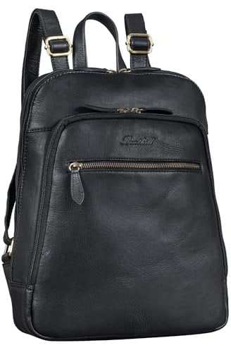 Benthill Rucksack Echt Leder - Damen Herren Daypack - Backpack Lederrucksack - Cityrucksack, Farbe:Schwarz
