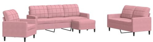 vidaXL 4-TLG. Sofagarnitur mit Kissen Rosa Samt, Sofa, Samtsofa, Sofa gepolstert, Relaxsofa, Wohnzimmermöbel, Polstersofa, Couch, Lounge Sofa