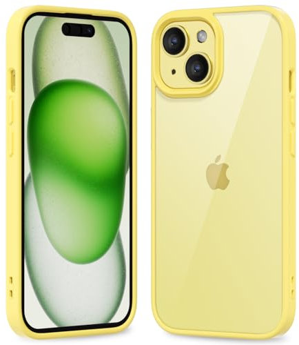 oakxco Thin Slim Clear case for iPhone 15/14/ 13, Transparent Hybrid Hard Shell Plastic & Soft Silicone Rubber Bumper, Non-Yellow Acrylic Protective Lightweight Cover for Women, Yellow