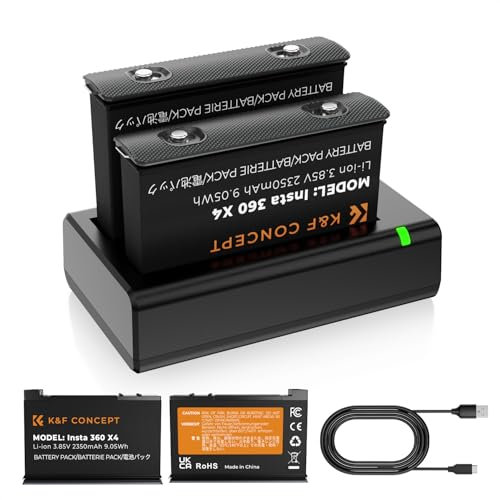 K&F CONCEPT 2er-Pack Insta360 X4 Akku 2350mAh mit Dual Slot LED Ladegerät für Insta360 X4 Panorama-Sportkamera