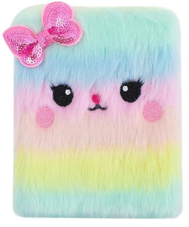 Colorful Plush Notebook, Adorable Cartoon Cat Journal, Creative Cute Stuffed Animal Diary, Lightweight Personalized Journaling Experience 5.71x4.33 for Kids and Adults (Rainbow)