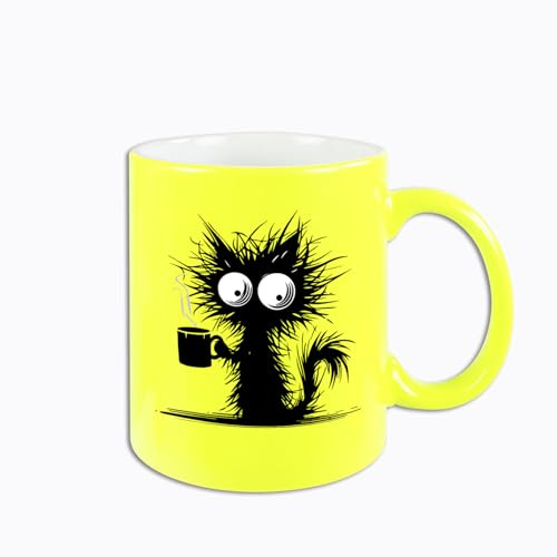 Hustling Sharks® Farbige Tasse neon - Ich brauch Kaffe die zweite! - 330ml Spülmaschinenfest, Keramik, Tasse mit Farbe (Neon Gelb)