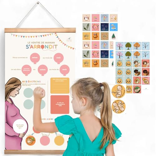 Cadeau Femme Enceinte - Affiche à autocollants Futurs Grands Frères et Sœurs - Outil Educatif - Imprimé en France