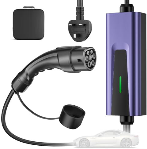 YIGOWYIGO EV Charger Cable Type 2 to 3 Pin Plug, [6M, 10A, 2.3kW] Electric Car Charger with LED Indicator, IP67/IP65 Type 2 Charging Cable 3 Pin with Carry Bag, for Type 2 EVs&PHEVs